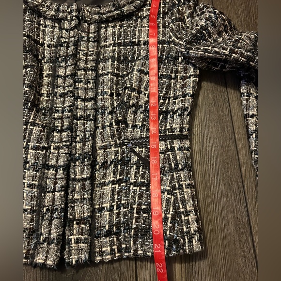 Ann Taylor Tweed Jacket Black White Zip Pocket Size 6 - Picture 10 of 12